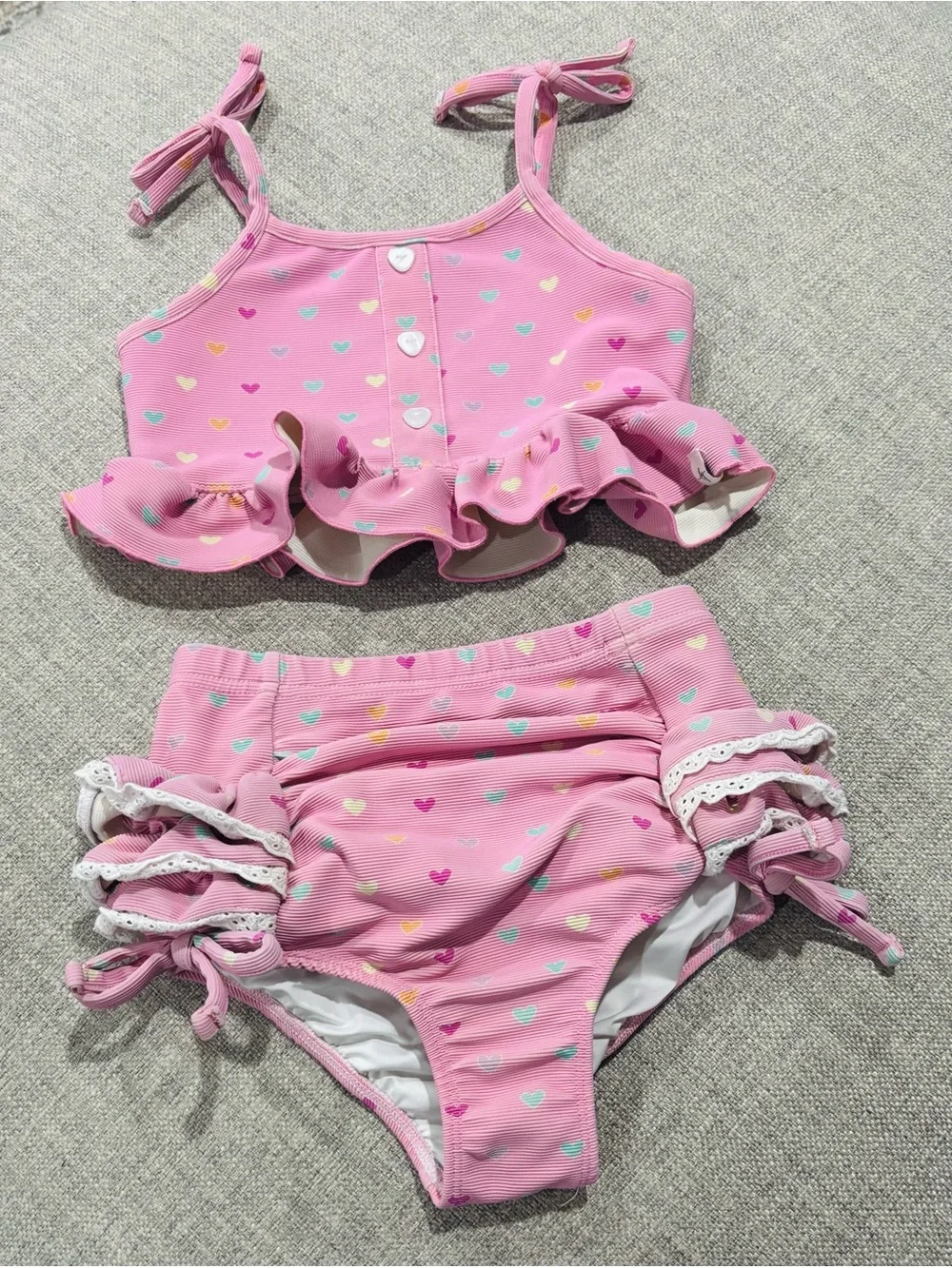 Girls' Pink Heart Ruffle Two-Piece Swim Set